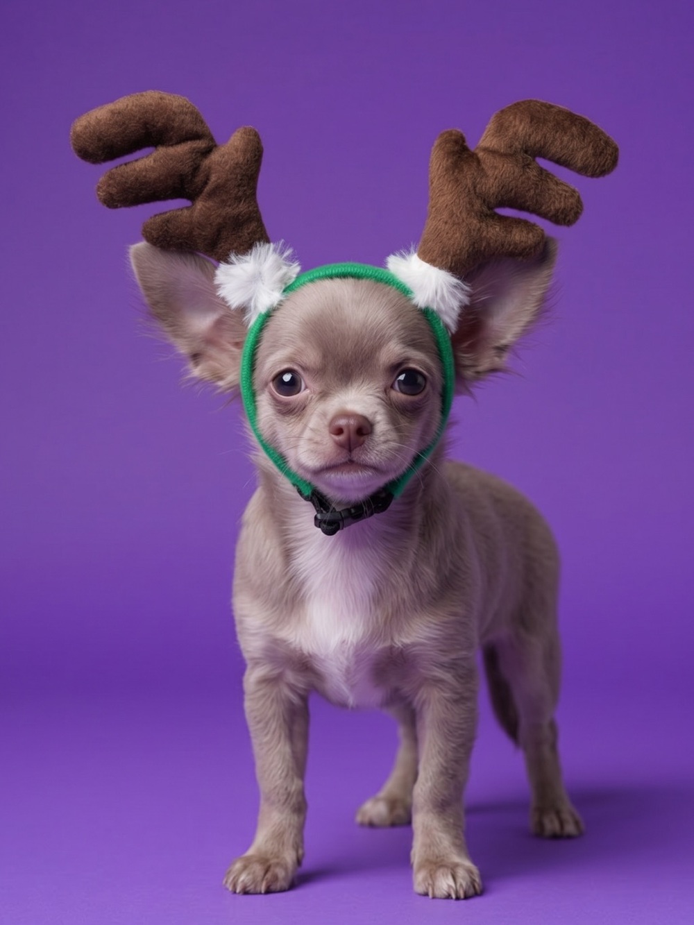 Dog or Cat Reindeer Antler Headband - Brown Antlers, Green Band